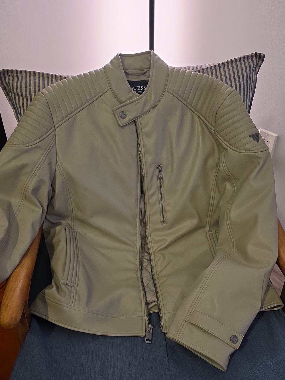 GUESS Men's XL Light Grey Moto Jacket